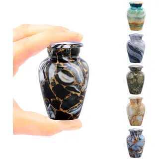 silent goodbyes Kleine Urne für menschliche Asche – Marmor-Finish, Gedenkurne aus Metall – Mini-Urne für Haustierasche – handgefertigte Gedenkurne – Beerdigungsurnen mit Samtbeutel (kräftiges Schwarz)