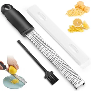Kezidhp Premium Zitronenreibe, Zester Reibe mit Reinigungsbürste und Schutzhülle, Käsereibe, Zestenreibe, Knoblauchreibe, Reibe Edelstahl, Muskatreibe, Spülmaschinenfest