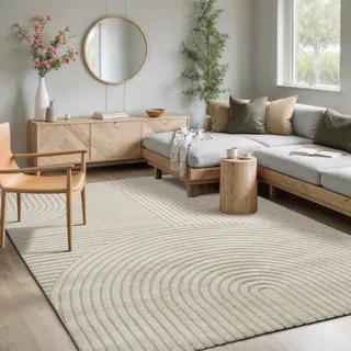 MERINOS Elio 6 Kurzflorteppich 140 x 200 cm Beige/Weiß
