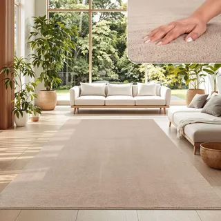 TT Home Teppich Wohnzimmer Beige 100x200 cm, Waschbar & Kurzflor | Moderner Flauschiger Teppich, Pflegeleicht & Rutschfest, Ideal Für Wohnzimmer, Schlafzimmer, Kinderzimmer & Flur