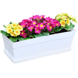 Youngever 3er Pack 38,1 cm Kunststoff Fenster Box Pflanzgefäß Blumenkasten Blumenkasten Pflanzgefäß mit befestigtem Tablett für Fensterbank Garten Balkon weiß
