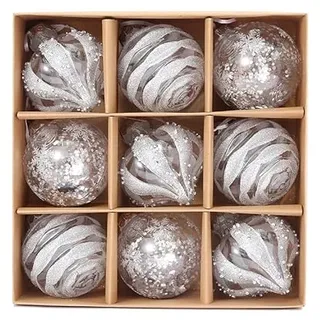 Weihnachtskugeln, Champagner Weihnachtskugeln 9Pcs 8cm Weihnachtskugel Bunte Kugel Geschenk Baum Dekoration Anhänger für Weihnachtsbaum Urlaub Girlande Dekor Ornamente (Weiß)