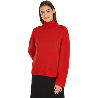 Tommy Hilfiger Damen Pullover Wool Blend Mock-Neck Strickpullover, Rot (Fireworks), 3XL