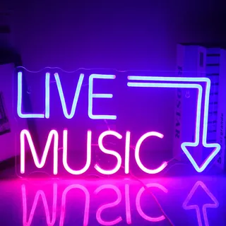 Wanxing Live Music Neon Schild Musik Neon Sign Leuchtreklame Music Neonlicht Schriftzug Led Schild Buchstaben Musik Neon Led Leuchtschild für Bierbar,Musikstudio,Schlafzimmer,Wanddekoration,Party,Club