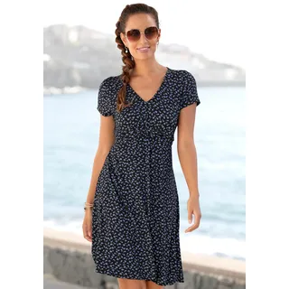 Jerseykleid VIVANCE "mit Blümchenprint und V-Ausschnitt", Damen, Gr. 36, N-Gr, bunt (schwarz, blau, geblümt), Jersey, Obermaterial: 95% Viskose, 5% Elasthan, geblümt, figurumspielend ca. Mitte Oberschenkel, V-Ausschnitt, Kleider Jerseykleid, figurschmeichelndes Sommerkleid, Strandkleid, Viskosekleid, Shirtkleid, Topseller