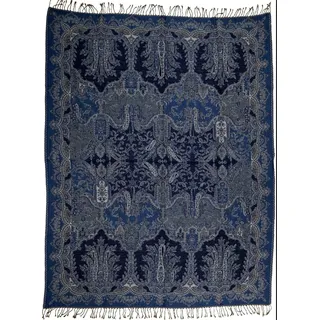 Lorenzo Cana - Decke Jacquard gewebt aus Baumwolle mit feinster Wolle vom Merino Lamm Wohndecke Sofadecke Picknickdecke Kuscheldecke Plaid blau Paisley 140 cm x 200 cm - 96328