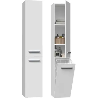 Badezimmerschrank NEL IV Säulenregal weiß mit Korb - Weiß