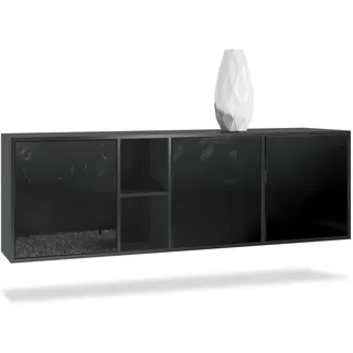 Vladon Sideboard Schwarz Hochglanz Holzwerkstoff, 182x53x35 cm, Wohnzimmer, Kommoden, Sideboards,