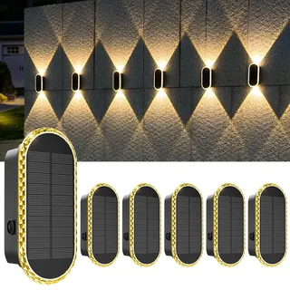 AGOTD Solar Wandleuchte Aussen 6 Stück, Einstellbar Solarlampen für Außen, LED Wandleuchten Up & Down Light, 3 Leuchtmodi Wasserdicht Solar Wandleuchte für Aussen Garten, Zaun beleuchtung, Balkon Deko