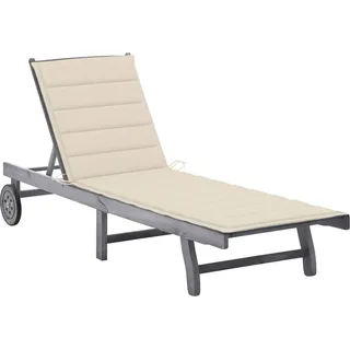 Sonnenliege mit Auflage Grau Akazie Massivholz , Gartenliegen Design 2024 - Grau