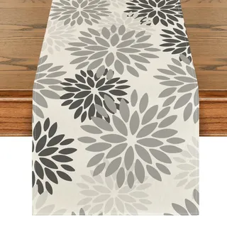 Artoid Mode Blumen Grau Dahlien Herbst Tischläufer, Saisonnal Sommer Küche Tisch Dekoration Drinnen Urlaub Party Dekor 40x240 cm