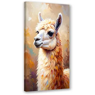 Feeby Leinwandbild Lama Tier 50x100cm , Beige , Textil , Tiere , Rechteckig , 50x100 cm , Bilder & Rahmen, Bilder, Leinwandbilder