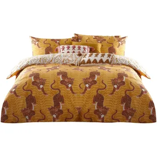 furn. Tibetischer Tiger Bettwäsche-Set, für Einzelbett, Baumwolle, Polyester, Senfgelb