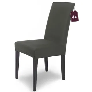 Scheffler Home Premium Stuhlhusse Mia Grau 4er Set Stretch Husse für Schwingstühle Waschbarer Microfaser Bezug mit blickdichter Struktur als stilvoller Stuhlüberzug – Öko-Tex Zertifiziert
