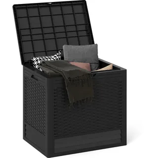 GIANTEX 96L Gartenbox, wasserdichte Auflagenbox für In- & Outdoor, abschließbarer Aufbewahrungsbox Rattanoptik, Kissenbox für Paketlieferung, Poolzubehör & Gartengeräte (Schwarz)