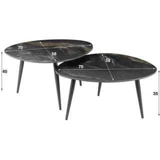 KAWOLA Couchtisch PONTE Set 2-tlg. Keramik schwarz oval
