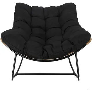 Home Deco Factory Outdoor, Tulum, Eisen, Gartenei, gepolsterte Sitzfläche, Rattan-Effekt, UV-beständig, Schwarz, Schaukelstuhl
