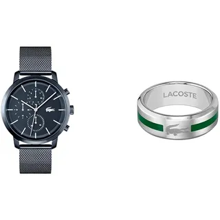 Lacoste Multi Zifferblatt Quarz Uhr für Herren mit Blaues Edelstahl-Mesh-Gliederarmband - 2011196 Ring für Herren Kollektion Baseline - 2040083G