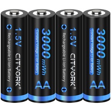 CITYORK AA Akku 3000mWh 4 Stück 1.5V Wiederaufladbare Lithium Batterien mit Akkuboxs Geringe Selbstentladung