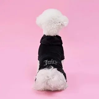 Juicy Couture Juicy Bling Velours-Trainingsanzug mit Kapuze für kleine Hunde und Katzen, Schwarz, Größe XS/S