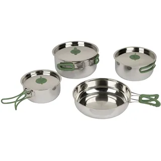 Bo-Camp Urban Outdoor 2100800 Koch Set 4teilig Camping Küche Topf Pfanne Geschirr Stapelbar Edelstahl, ‎Einheitsgröße, Silber