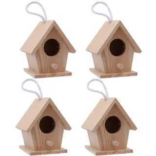Aestm Deko Vogelhaus Holz Nistkasten Deko Anhänger, Holz Vogelhaus zum Aufhängen und Bemalen Vogelhäuschen Nisthöhle Hängedeko Gartendeko Nistkasten für Kinder 4 Stück