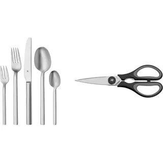 WMF Alteo Besteckset 12 Personen, Essbesteck 60 teilig, Monobloc-Messer, Cromargan Edelstahl mattiert, spülmaschinenfest & Küchenschere Touch schwarz Cromargan Edelstahl rostfrei Kunststoff