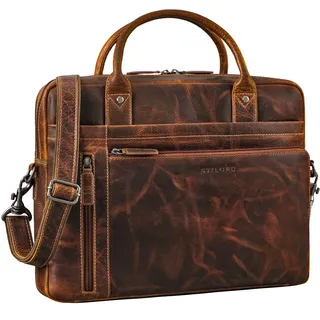 STILORD Jared Laptoptasche 16 Zoll Leder Herren - hochwertige Business Aktentasche aus Echtleder - Arbeitstasche zum umhängen - Businesstasche mit vielen Fächern Ledertasche Farbe:luino - braun