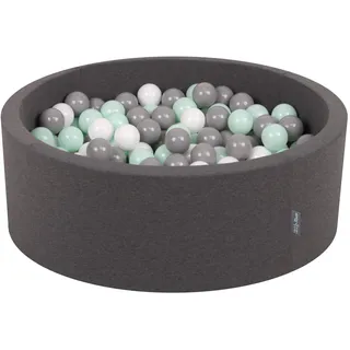 KiddyMoon Bällebad 90X30cm/200 Bälle ∅ 7Cm Bällepool Mit Bunten Bällen Für Babys Kinder Rund, Dunkelgrau:Weiß/Grau/Minze