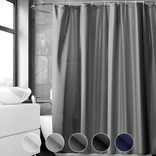 REDKEY Duschvorhang 240x200 cm, Anti-schimmel Badvorhang, Waschbar Schnelltrocknend Wasserabweisend PVC Textil, Antibakteriell Badewanne Vorhang mit 16 Haken für Bad Dusche, Dunkelgrau