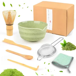 7-teiliges Matcha-Set mit Bambus-Schneebesen und Keramiktasse