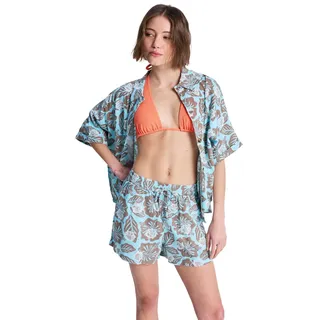 2-in-1-Shorts ROXY "Lekeitio Break High Slub", Damen, Gr. XXL, braunie hibiscus hype, Obermaterial: 60% Baumwolle, 40% Viskose., Hosen 2-in-1-Shorts