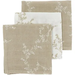 Meyco Baby Waschtücher Musselin - 3er Pack - 30x30cm - Musselin Waschlappen - 100% weiche Baumwolle - Oeko Tex Zertifiziert - saugfähig, hautfreundlich & schnelltrocknend - Branches - Sand