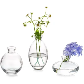 Kleine Vasen Für Tischdeko Vintage Handmade, 3 Stück/Satz Klar Mini Vase Glas Blumenvase Modern Set Verschiedene Groessen Schlanke Hydroponic Glasvase Fuer Blumen Deko Hochzeit Tisch Wohnzimmer