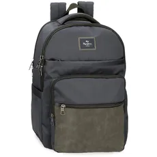 Pepe Jeans Harry Laptop-Rucksack mit zwei Fächern, anpassungsfähig, 15,6 Zoll, Grau, 31 x 44 x 15 cm, Polyester mit Details aus Kunstleder, 20,46 l