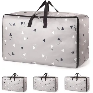 4er Pack Große, Robuste Aufbewahrungsboxen mit Deckeln und Reißverschlüssen, Kleiderschrank, Starke Umzugsboxen, Wäschetaschen, Kleideraufbewahrung Organizer für Zuhause