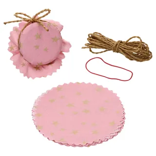 10x Stoffdeckchen rosa goldene Sterne + Gummi + Schnur Einmach-Glas Geschenkidee - Rosa, Gold