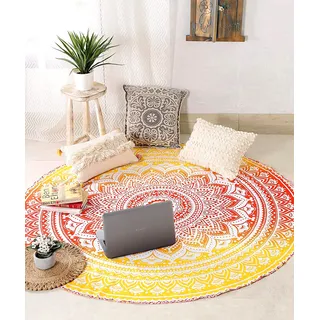 raajsee Indien Strandtuch Rund Mandala Hippie/Groß Indisch Rundes Baumwolle/Boho Runder Yoga Matte Tuch/Tischdecke Rund aufhänger Decke Picknick Teppich 70 inch