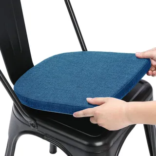 BUYUE Leinen 30x30 Kissen für Metallstuhl 1 Stück, Anti-Rutsch Sitzkissen für Esszimmer Küche Café stapelbare Stühle (U-Form, dunkelblau, 1 Stück)