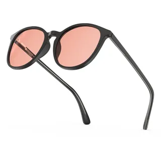 Bloomoak Rosagetönte Migränebrille, runde Retro-Blaulichtfilterbrille, FL-Flex Lichtempfindlichkeitsbrille gegen fluoreszierendes LED-Blendenlicht (Max - 70% - Cinnamon Rose - Black Frame)