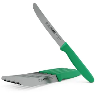 Giesser seit 1776 - Made in Germany - Tomatenmesser 6er Set grün, Klinge 11 cm, rutschfest, kleines Universalmesser spülmaschinenfest, rostfrei