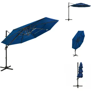 vidaXL Sonnenschirm mit Aluminium-Mast 4-lagig Azurblau 3x3 m - Sonnenschirme & Sonnenschutze - Blau