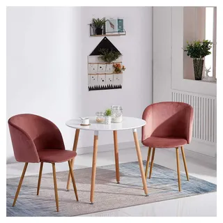 Runder Esstisch im skandinavischen Stil, moderner Küchentisch aus MDF, Esszimmertisch, Büro-Konferenztisch, weiß, 80 x 80 x 72 cm, 4 Beine in Natur, Weiß