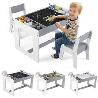 Costway Kindertisch mit Stuhl grau(3-tlg) , Grau , Holzwerkstoff , 80x48x49 cm , Babymöbel & Kindermöbel, Kinderzimmer & Jugendzimmer, Kindersitzgruppe