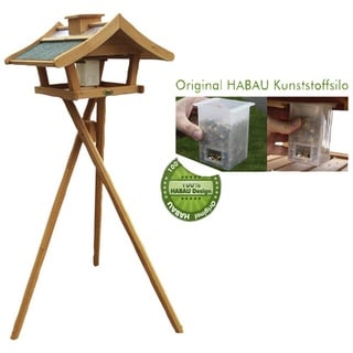 HABAU Vogelhaus Estland mit Futtersilo und Ständer - Futterhaus mit Dach aus Zinkblech und Bitumenpappe