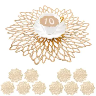 Mangata Gold platzsets und untersetzer Rund, Gold Tischsets Rund für Weihnachten, Bankett, Geburtstag, Hochzeit, (10-er Set), Abwischbar, 38 cm