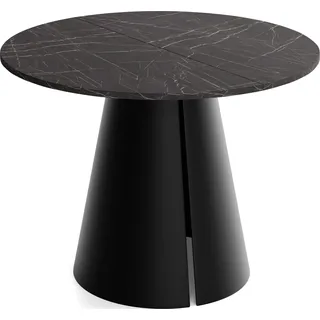 Esstisch Rund Ausziehbar im Loft-Stil – 120 bis 200 cm – Industrieller Platzsparender Tisch mit Schwarzen Konischem Metallbeinen für 6 bis 10 Personen, Esszimmer – Marmor Schwarz - Schwarz