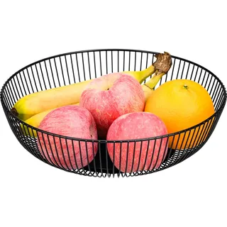 HATANSE Obstschale Schwarz 28 x 8cm Obstschalen Metall Obstkorb Modern Draht Obstkorb Kreisförmiges durchbrochenes Design für Gemüse Obst Brot