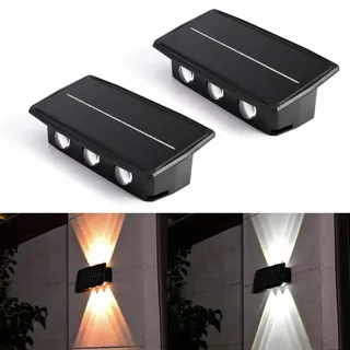 kpslucerna LED Solarlampen für außen, 2 Farben Heller Solarleuchten, für Balkon, Garten, Aussen, Zaun Deko Wandleuchte, IP65 Dekoration von Terrasse,6 LEDs Deck Beleuchtung (2 Stück)