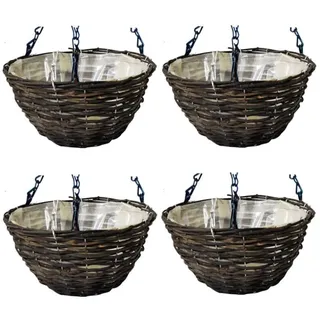 4 x 14′′ Wandbehang Blumen Korb Planter's Rattan Weidenkorb Rund Mit Ketten &